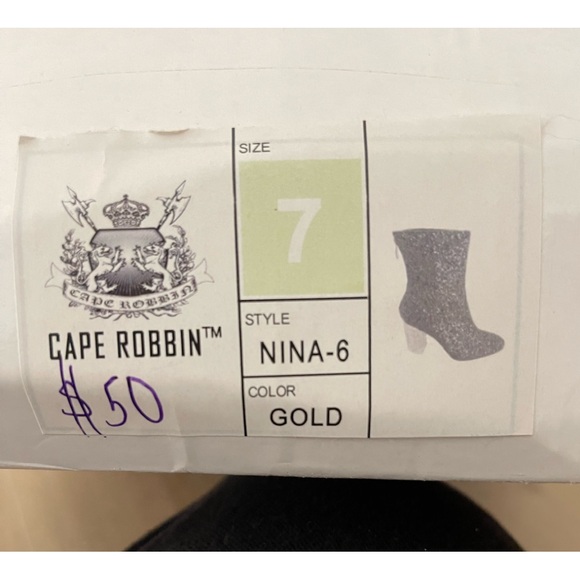 👠Cape RobbinGold Glitter/Clear Chunky Heel Boots 7 NEW - Picture 5 of 6